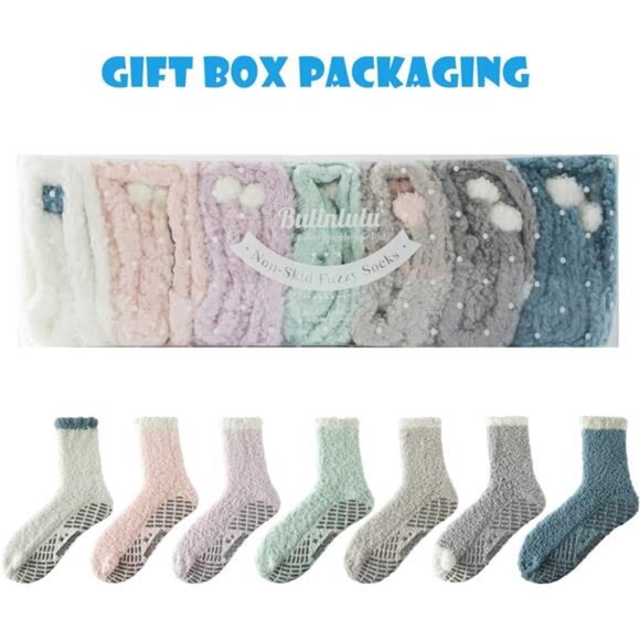 Fuzzy Socks with Grips Plush Sleep Cozy Winter Soft Hospital Fluffy Socks Gifts - Picture 2 of 7